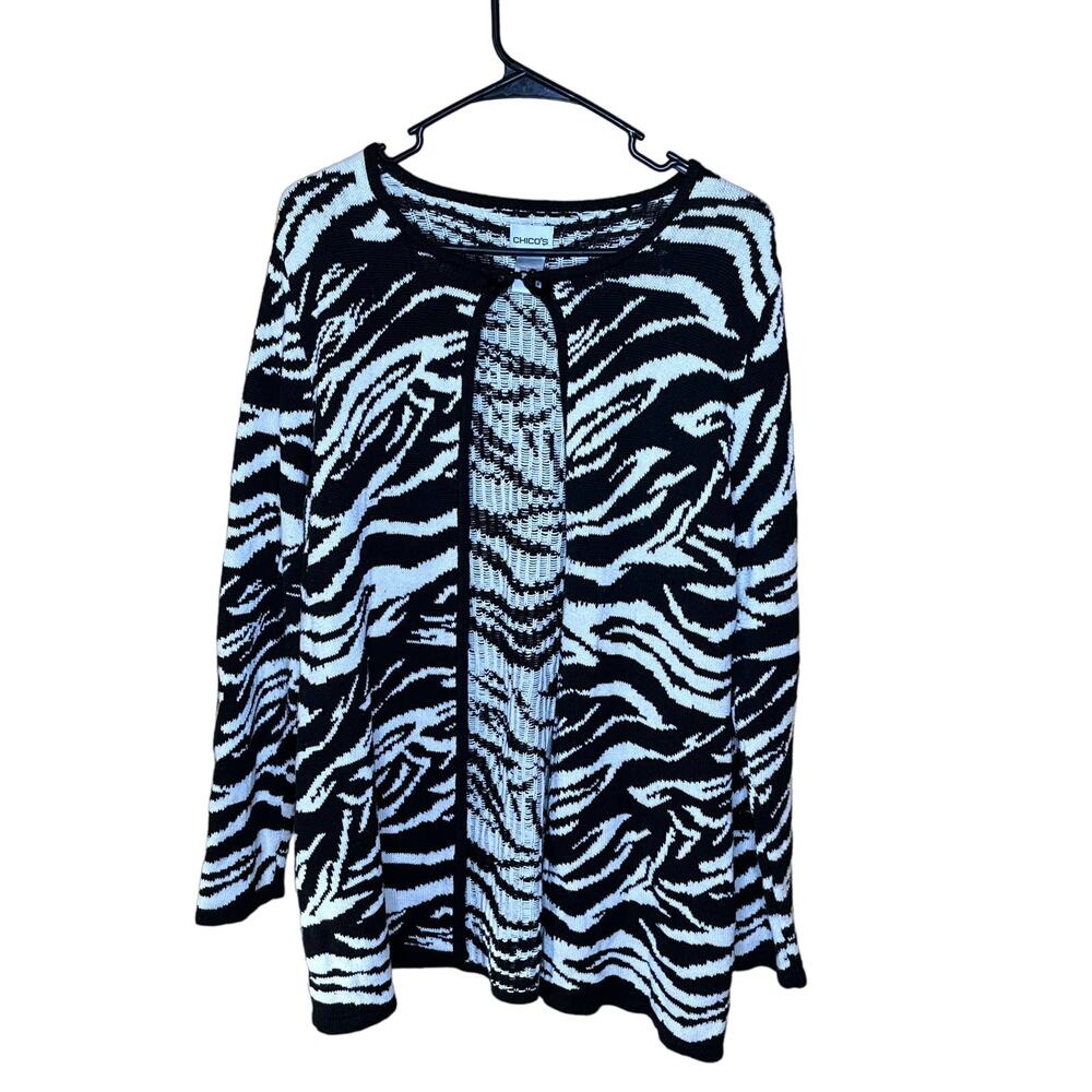 Chico's Zebra Sweater Open Cardigan Size 2 - 12/14